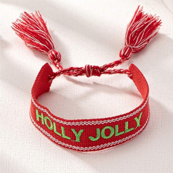 Holly Jolly Embroidered Woven Bracelet in Red - Picture 2 of 3
